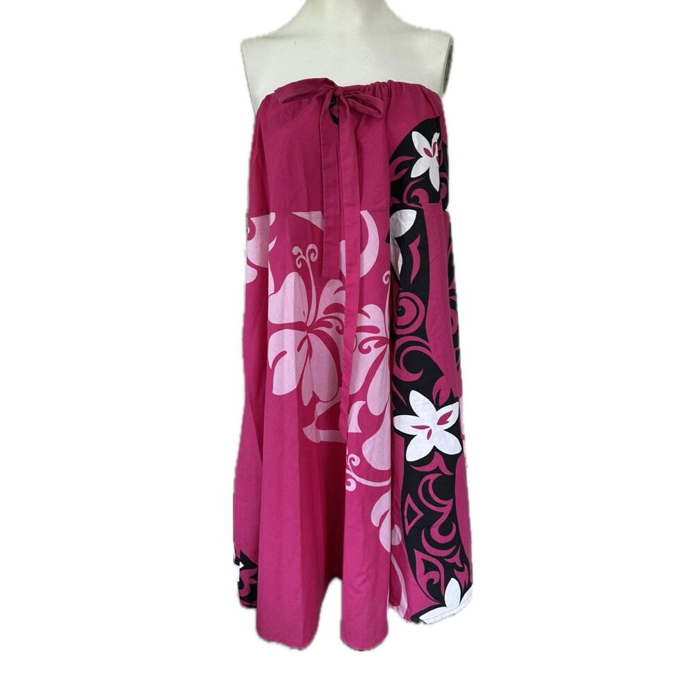 Aloha Fabrics Hawaiian Adjustable Drawstring Self Tie Strapless A-Line Dress M
